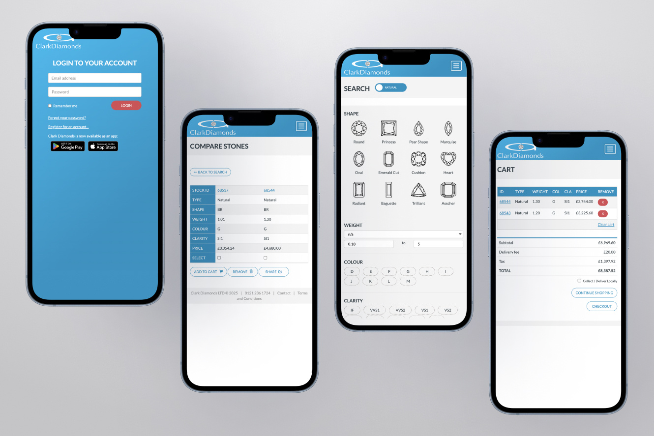 Clark Diamonds mobile screens